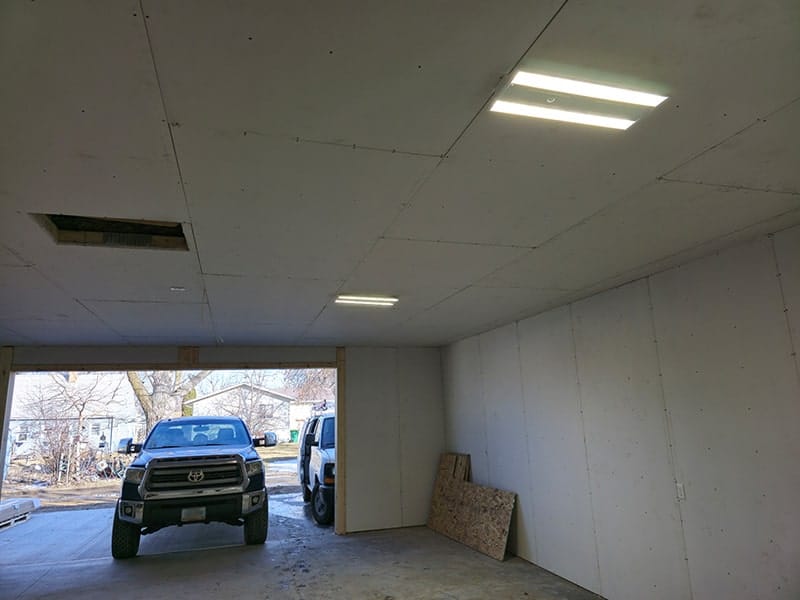 led lighting installation in a new garage in fargo